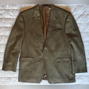 Lauren Ralph Lauren 100% Lambswool Brown Houndstooth Blazer Academia Preppy -44R